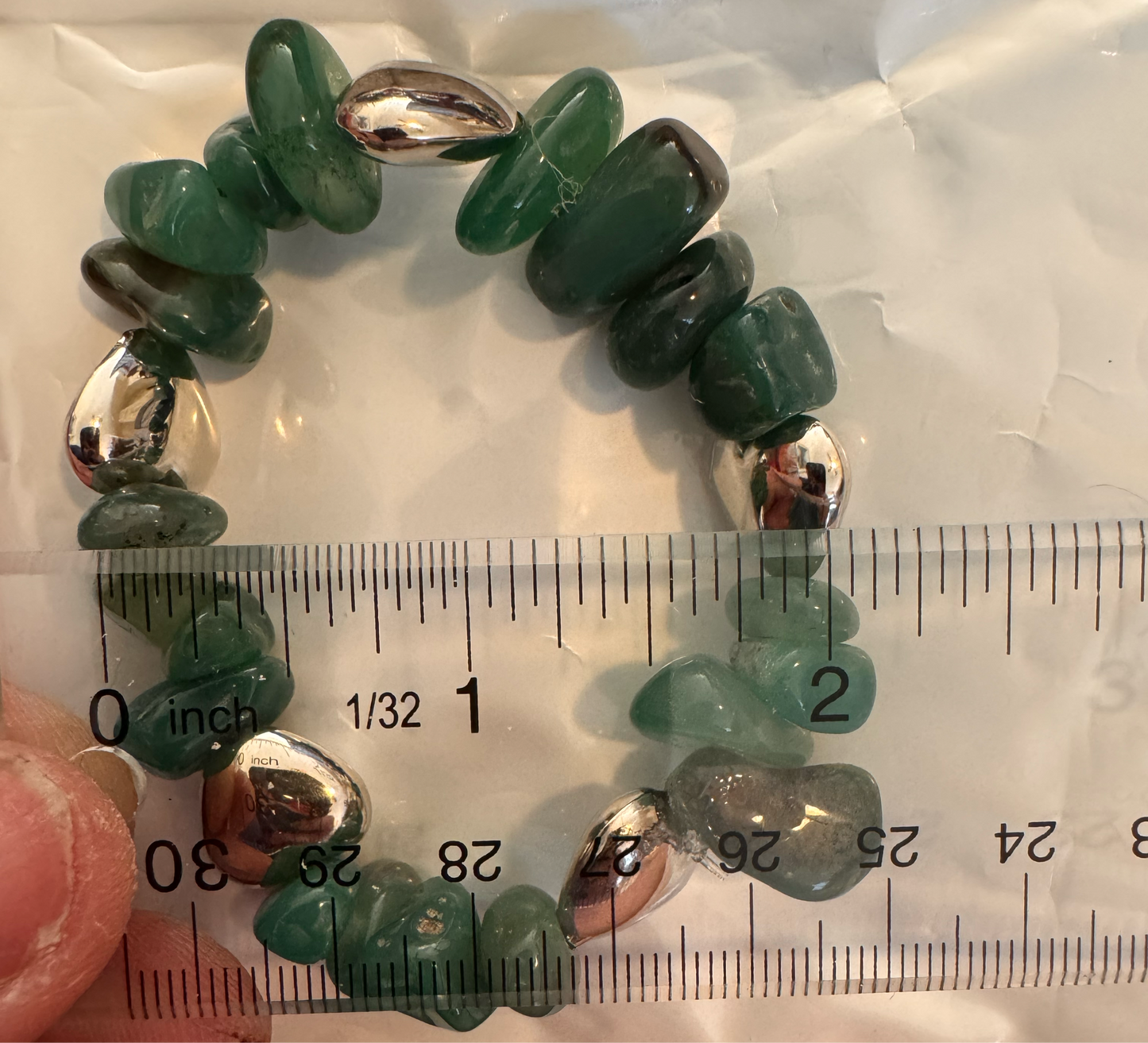 Green and silver bracelet with matching set of earrings