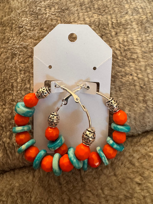 Hoop earrings - orange and blue