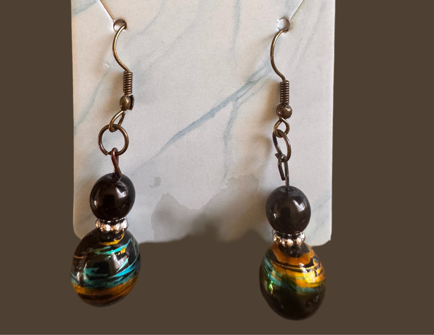 Dangle Earrings black, gold, green