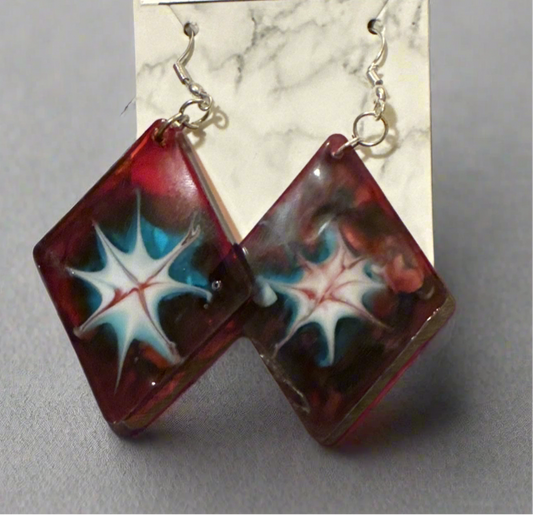 Red, Blue, White resin earrings