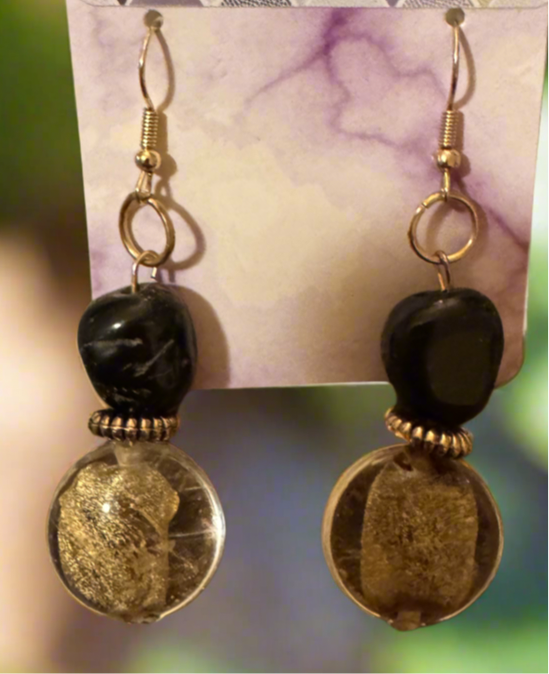 Gold and black dangle earrings