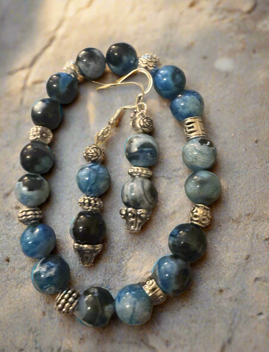 Blue and silver bracelet and earrings set