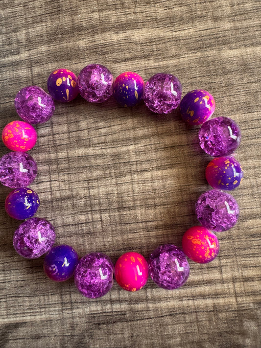 Purple and pink glass beaded bracelet