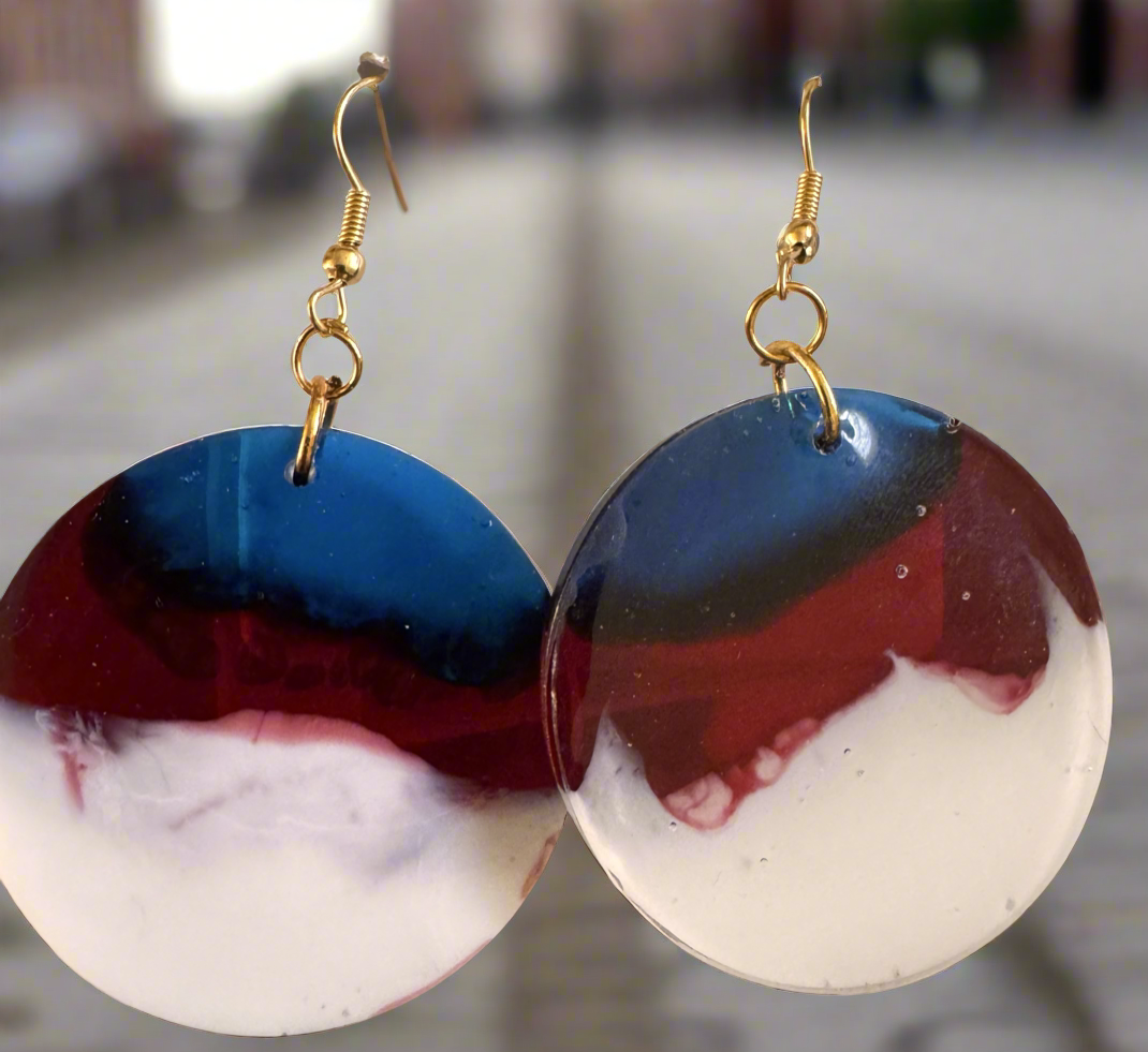 Red white blue resin earrings