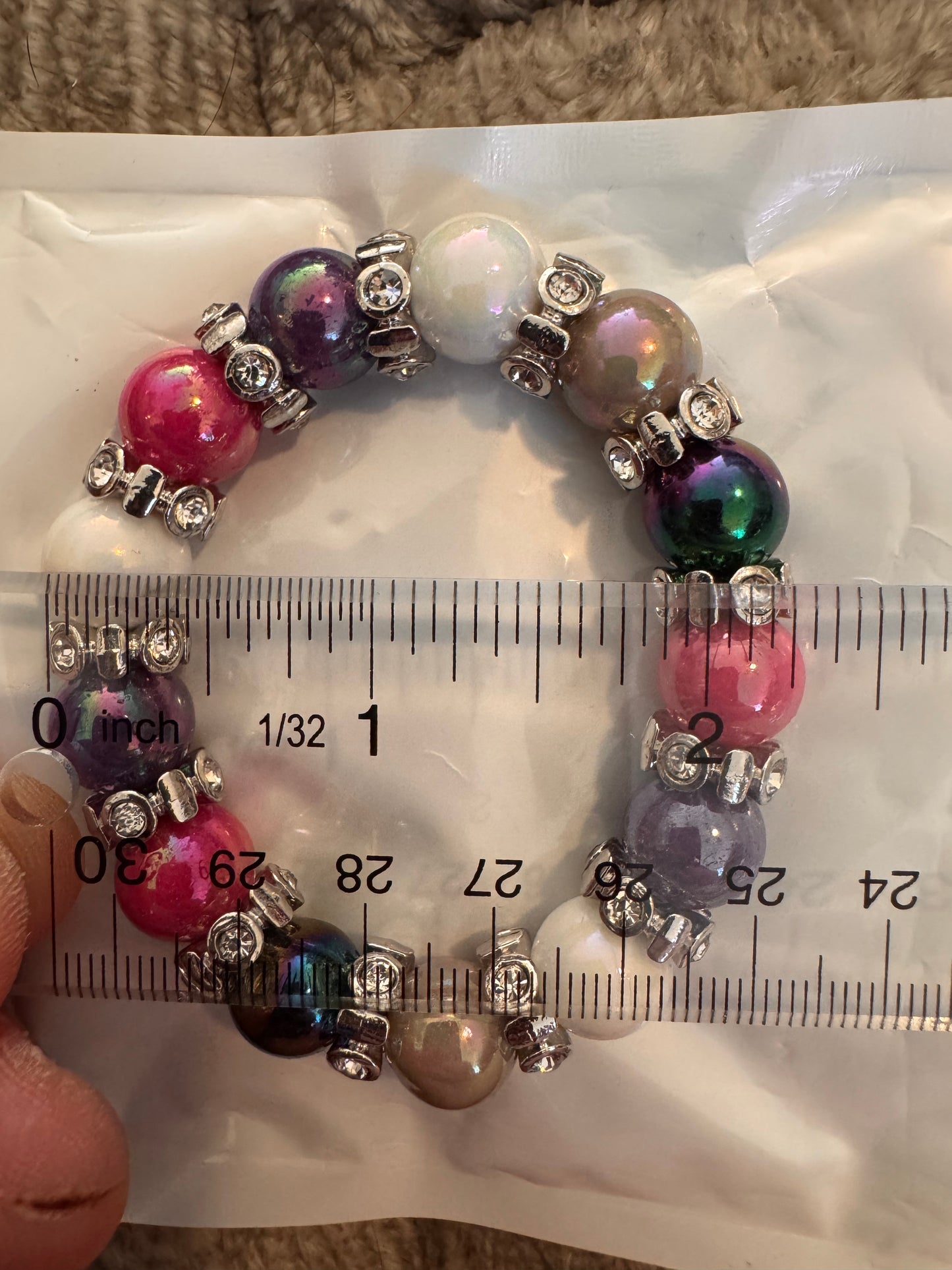 Pink, purple, silver and white beaded bracelet and earrings set