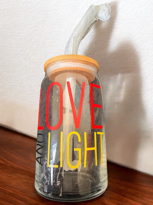 Love and Light Clear Glass Cup 16 oz