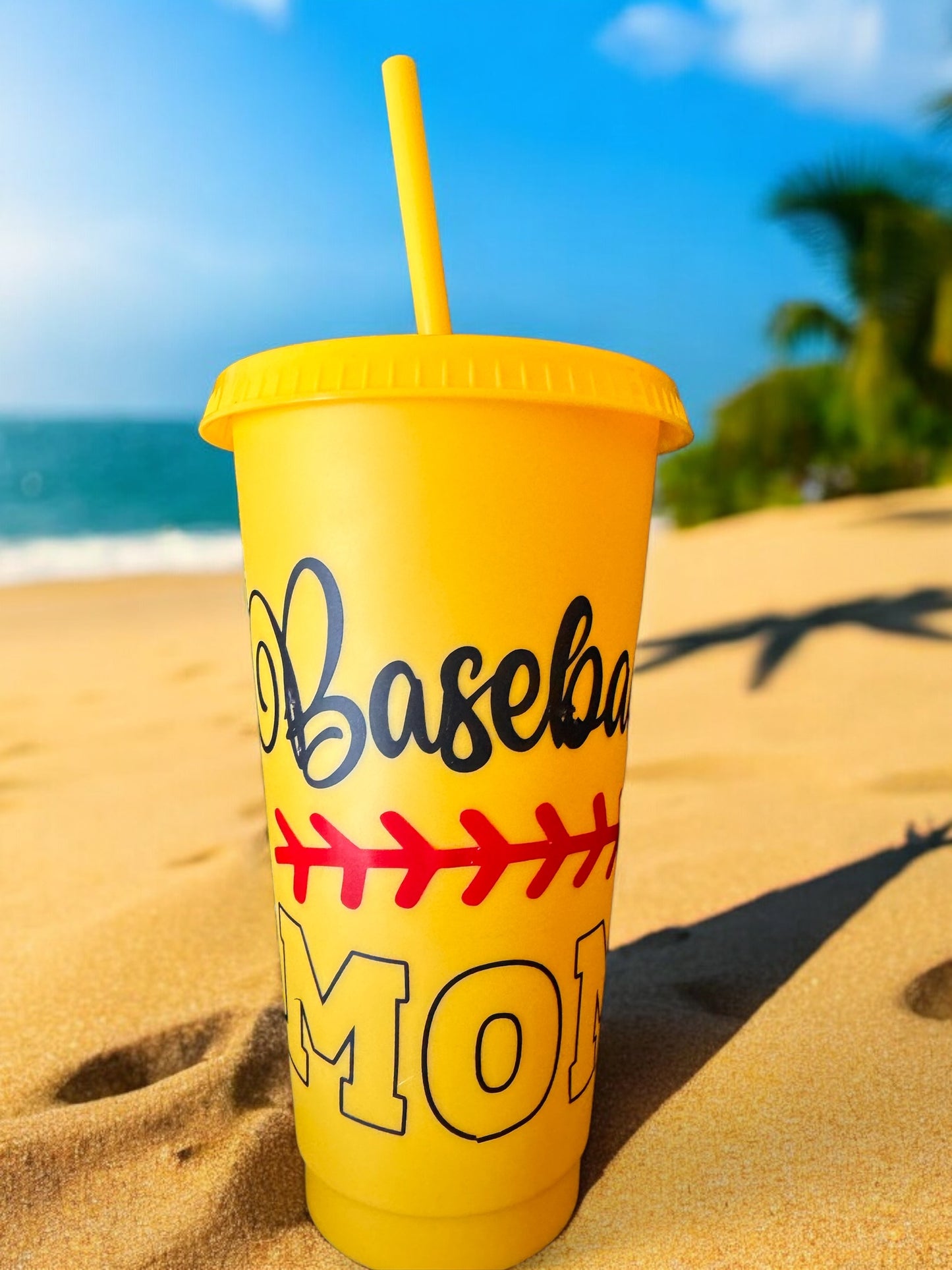 Baseball Mom plastic cup with lid and straw